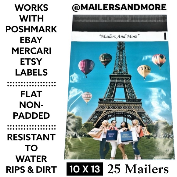 Mailers And More Other - 25 10X13 Shopping Girls Eiffel Tower Paris Poly Mailers Flat Shipping Envelopes